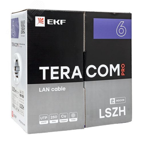 Витая пара TERACOM PRO Cat6 U/UTP 4 пары solid 23AWG оболочка LSZH нг(А)-HF цвет серый (упак 305м) - фото 3