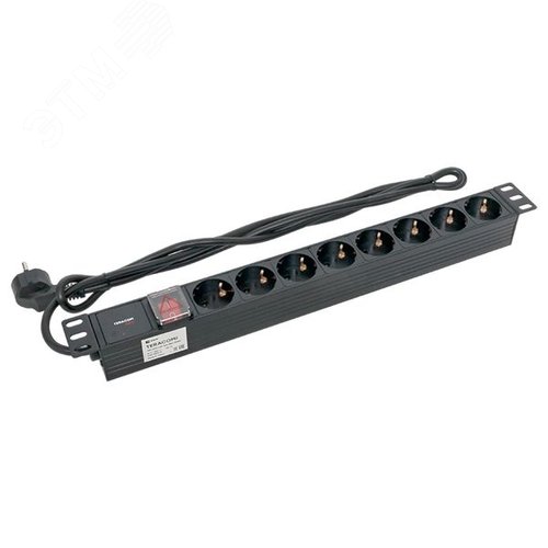 Блок розеток PDU TERACOM PRO 19'' 1U 16А/250В 8 розеток Schuko с выключателем шнур питания длиной 2 метра сечение 3x1.5 мм2 вилка Schuko корпус пластик черный - фото 4