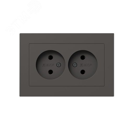 Механизм розетки двойной  16А  без заземления  без шторок  с рамкой  мокко Эпика EKF - фото 1