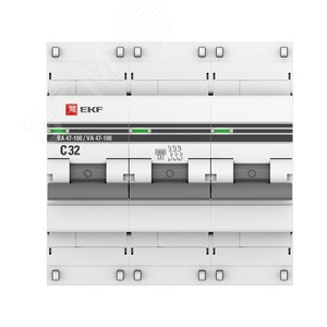 Выключатель автоматический 3P 32А (C) 10kA ВА 47-100M без теплового расцепителя PROxima - фото 2