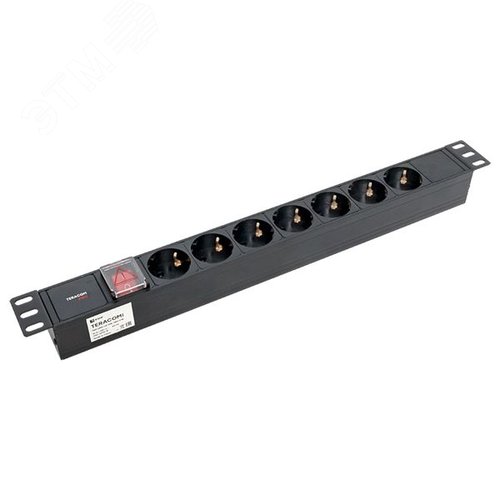 Блок розеток PDU TERACOM PRO 19' 1U 10А/250В 7 роз. Schuko с выключателем без шнура питания вх. разъем C14 корпус алюминий черный - фото 4