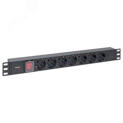 Блок розеток PDU TERACOM PRO 19' 1U 10А/250В 7 роз. Schuko с выключателем без шнура питания вх. разъем C14 корпус алюминий черный - фото 1