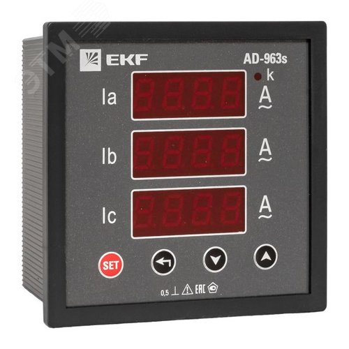 Амперметр цифровой на панель 96x96 квадратный вырез трехфазный в коротком корпусе PROxima - фото 1