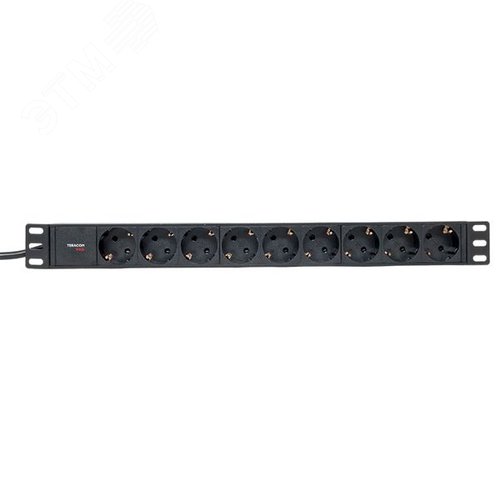 Блок розеток PDU TERACOM PRO 19' 1U 16А/250В 9 роз. Schuko шнур 2 м 3x1.5 мм2 вилка Schuko корпус алюминий черный - фото 2