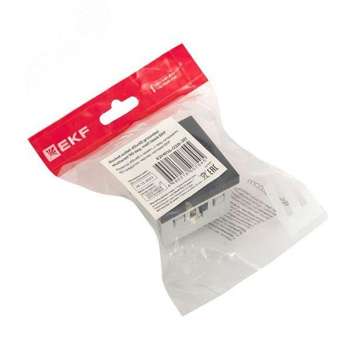 Розетка 45х45 с зазем., с защ. шторками, 90 градусов, черная, матовая EKF - фото 2