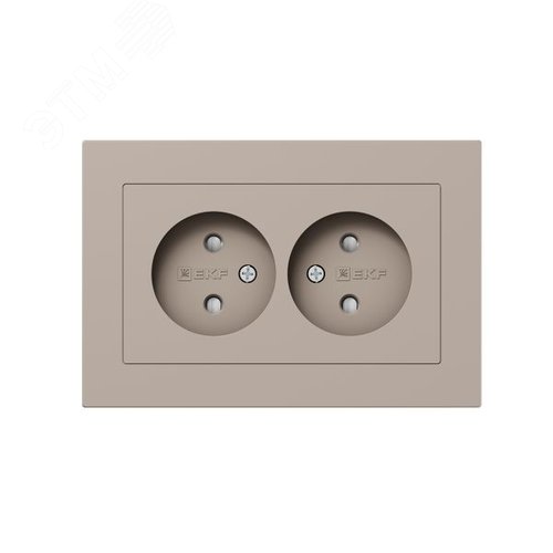 Механизм розетки двойной  16А  без заземления  со шторками  с рамкой  кремовый Эпика EKF - фото 1