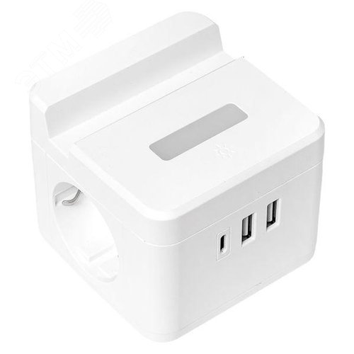 Удлинитель куб 2 гнезда 1USB + 2 Type C с быстрой зарядкой, подставкой под телефон и ночником 1, 3 метра 1 мм2 - фото 11