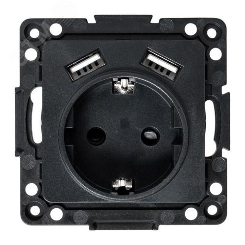 Стокгольм Механизм Розетки 1-местной с/з, USB 2A 16А винтовые клеммы черный с защ. штор. EKF - фото 9