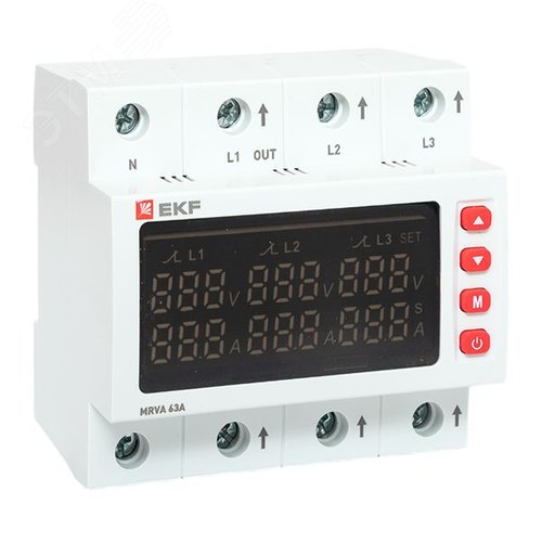 Изображение товара Трехфазное реле напряжения и тока с дисп. MRVA 63A (шт)