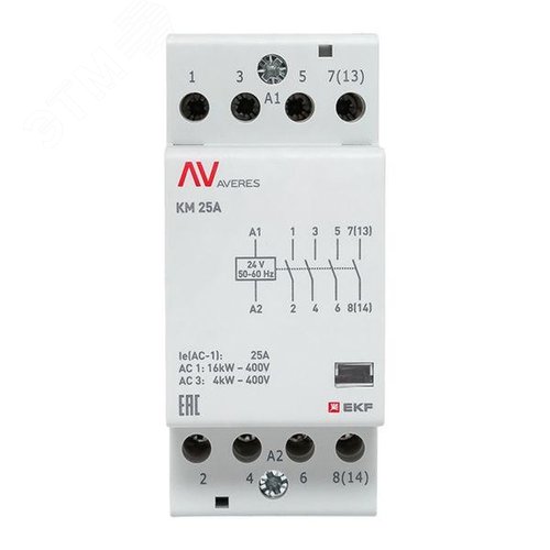 Контактор модульный КМ 25А 4NO 24VAC (2 мод.) AVERES - фото 3