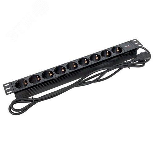 Блок розеток PDU TERACOM PRO 19' 1U 10А/250В 9 роз. Schuko шнур 2 м 3x1.5 мм2 вилка C14 корпус пластик черный - фото 3