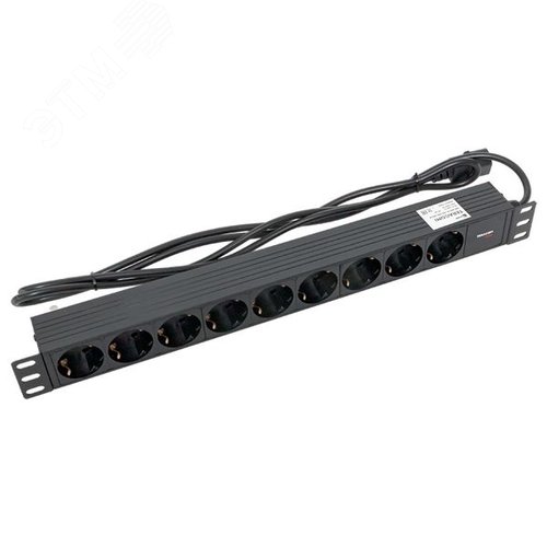 Блок розеток PDU TERACOM PRO 19' 1U 10А/250В 9 роз. Schuko шнур 2 м 3x1.5 мм2 вилка C14 корпус пластик черный - фото 4