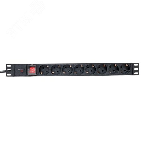 Блок розеток PDU TERACOM PRO 19'' 1U 16А/250В 8 розеток Schuko с выключателем шнур питания длиной 2 метра сечение 3x1.5 мм2 вилка Schuko корпус алюминий черный - фото 2