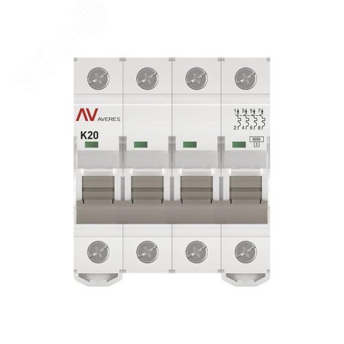 Выключатель автоматический AV-6 4P 20A (K) 6kA AVERES - фото 3