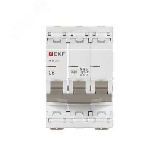 Выключатель автоматический трехполюсный 3P 6 кА (С) 6kA ВА 47-63N M636306C PROXIMA EKF - фото 4
