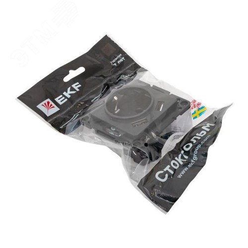 Стокгольм Механизм Розетки 1-местной с/з, USB 2A 16А винтовые клеммы черный с защ. штор. EKF - фото 8