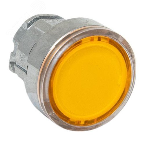 Исполнительный механизм кнопки XB4 желтый плоский возвратный без фиксации, с подсветкой IP65 - фото 1