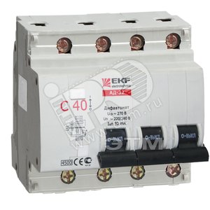 Выключатель автоматический дифференциальный АД-32 4п 50А 30мА C DA32-50-30-4P EKF