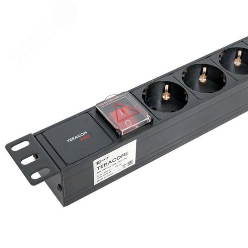 Блок розеток PDU TERACOM PRO 19' 1U 10А/250В 7 роз. Schuko с выключателем без шнура питания вх. разъем C14 корпус алюминий черный - фото 6
