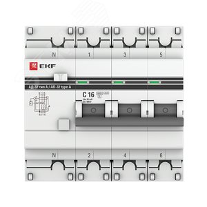 Автомат дифференциальный АД-32 3P+N 16А/30мА (характеристика C, A, электронный, защита 270В) 6кА PROxima - фото 2