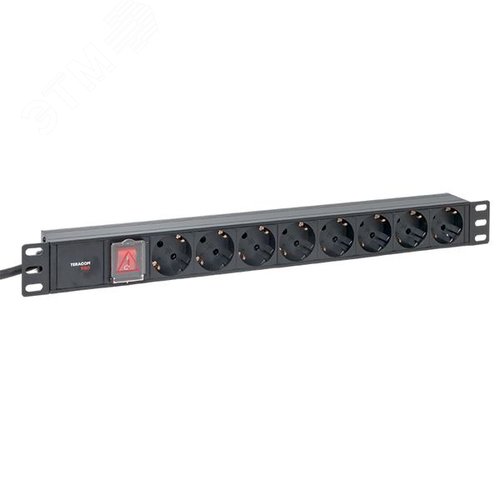 Изображение товара Блок розеток PDU TERACOM PRO 19'' 1U 16А/250В 8 розеток Schuko с выключателем шнур питания длиной 2 метра сечение 3x1.5 мм2 вилка Schuko корпус алюминий черный (шт)