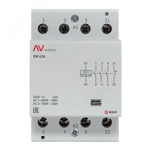 Контактор модульный КМ 63А 3NO+1NC 230VAC (3 мод.) AVERES - фото 3