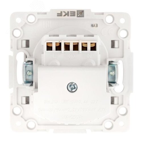 Стокгольм Механизм Розетки 1-местной с/з, USB 2A 16А винтовые клеммы белый с защ. штор. EKF - фото 3