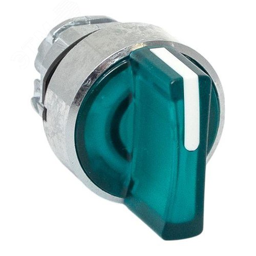 Исполнительный механизм переключателя ХB4 зеленый на 3 положения с фиксацией, с подсветкой с короткой ручкой IP65 - фото 1