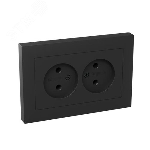 Эпика Механизм розетки двойной 16А без заземления без шторок с рамкой черный EKF - фото 2