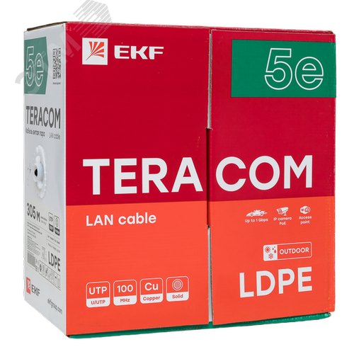 Витая пара TERACOM 5E U/UTP 4 пары solid OUT LDPE черный 305м - фото 3