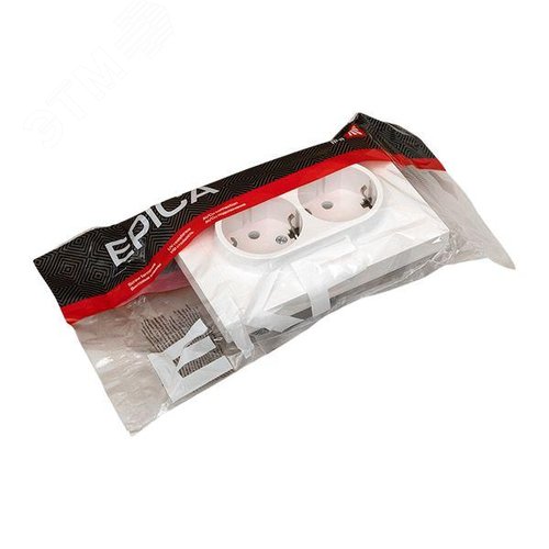 Эпика Механизм розетки двойной 16А с заземлением без шторок с рамкой белый EKF - фото 8