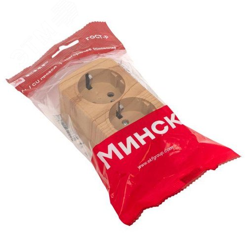 Розетка 2-местная ОП Минск 16А с заземлением светлое дерево - фото 7