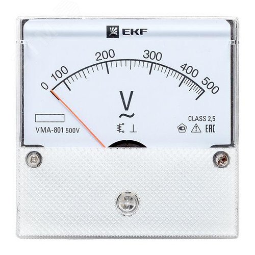 Вольтметр VM-A801 аналоговый на панель 80х80 круглый вырез 500 В прямое подключение - фото 2