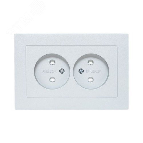 Эпика Механизм розетки двойной 16А без заземления со шторками с рамкой алюминий EKF - фото 2