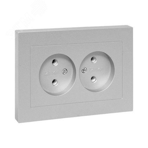 Эпика Механизм розетки двойной 16А без заземления без шторок с рамкой алюминий EKF - фото 1