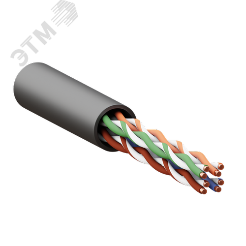 Витая пара TERACOM PRO 5E U/UTP 4 пары solid OUT 24AWG LDPE черный 305м - фото 1