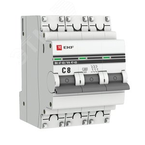 Выключатель автоматический трехполюсный 8А С ВА47-63 4.5кА PROxima - фото 1