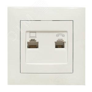 Валенсия розетка RJ-45+RJ11 2-местная белая - фото 1
