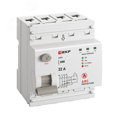 Устройство защиты от дугового пробоя (УЗДП) 3P+N 32А PROXIMA EKF - фото 5