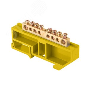 Шина 0 N 6х9мм 8 отверстий латунь желтый изолятор на DIN-рейку розничный стикер PROxima