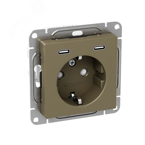 Механизм розетки с USB-C - 2шт  16А  с заземлением  со шторками  шампань Эпика EKF - фото 2