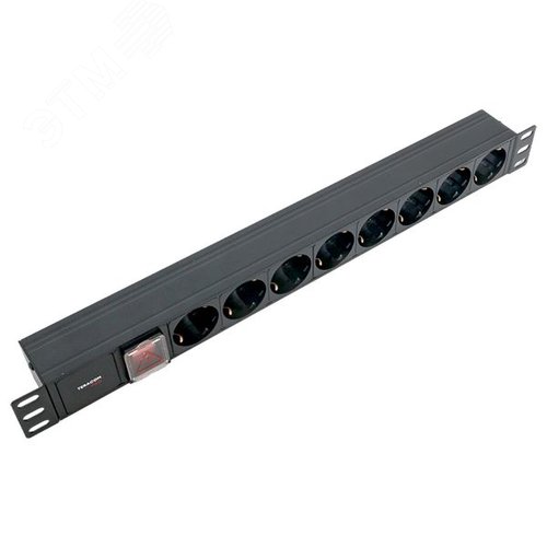 Блок розеток PDU TERACOM PRO 19'' 1U 10А/250В 8 розеток Schuko с выключателем без шнура питания входной разъем C14 корпус алюминий черный - фото 4