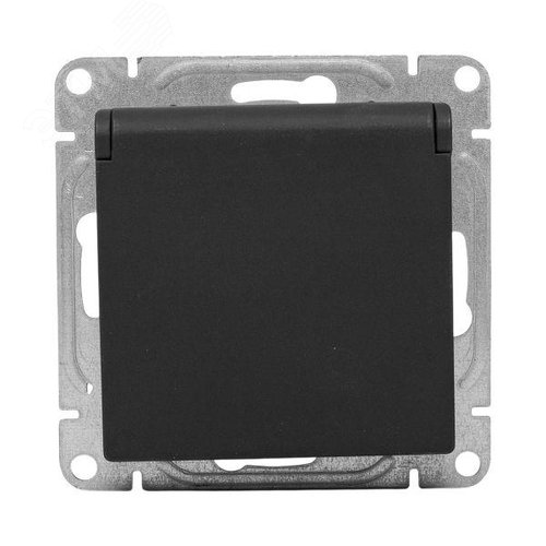 Эпика Механизм розетки 16А IP44 с заземлением со шторками c крышкой черный EKF - фото 3