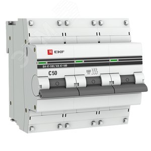 Выключатель автоматический трехполюсный 50А C ВА47-100 10кА mcb47100-3-50C-pro EKF