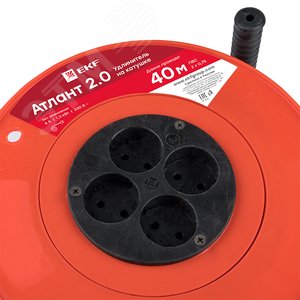 Удлинитель на катушке Атлант 2.0 4 гнезда 40м без заземления ПВС 2x0.75 6А/1.3кВт PROxima - фото 3