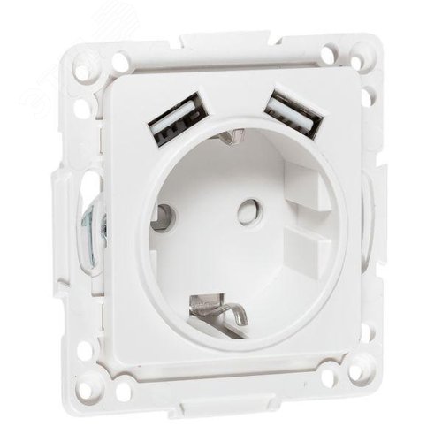 Стокгольм Механизм Розетки 1-местной с/з, USB 2A 16А винтовые клеммы белый с защ. штор. EKF - фото 1
