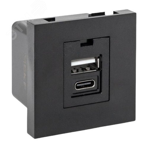 Розетка USB A+C, 2.1А, 2 гнезда, без индикатора, черная, матовая EKF - фото 1