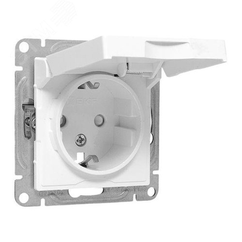 Эпика Механизм розетки 16А IP44 с заземлением со шторками c крышкой белый EKF - фото 2