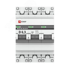 Выключатель автоматический трехполюсный 6.3А D ВА47-63 4.5кА PROxima - фото 2