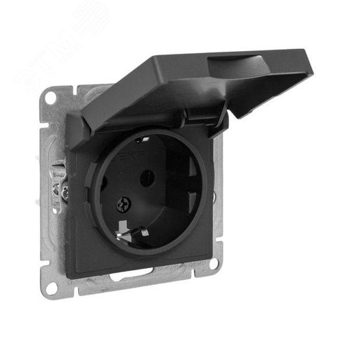 Эпика Механизм розетки 16А IP44 с заземлением со шторками c крышкой черный EKF - фото 2